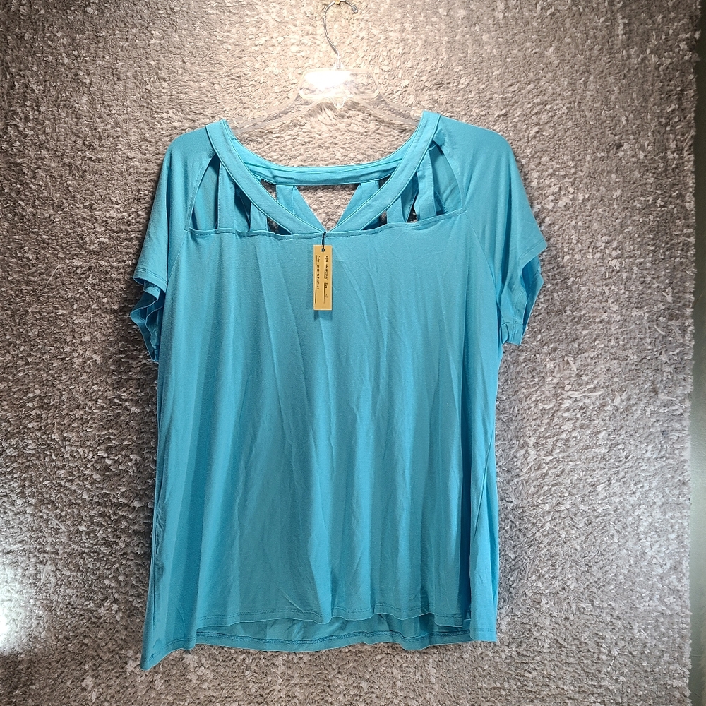 Melissa Paige Women Size XL Blouse Blue Short Sleeve Viscose NWT
